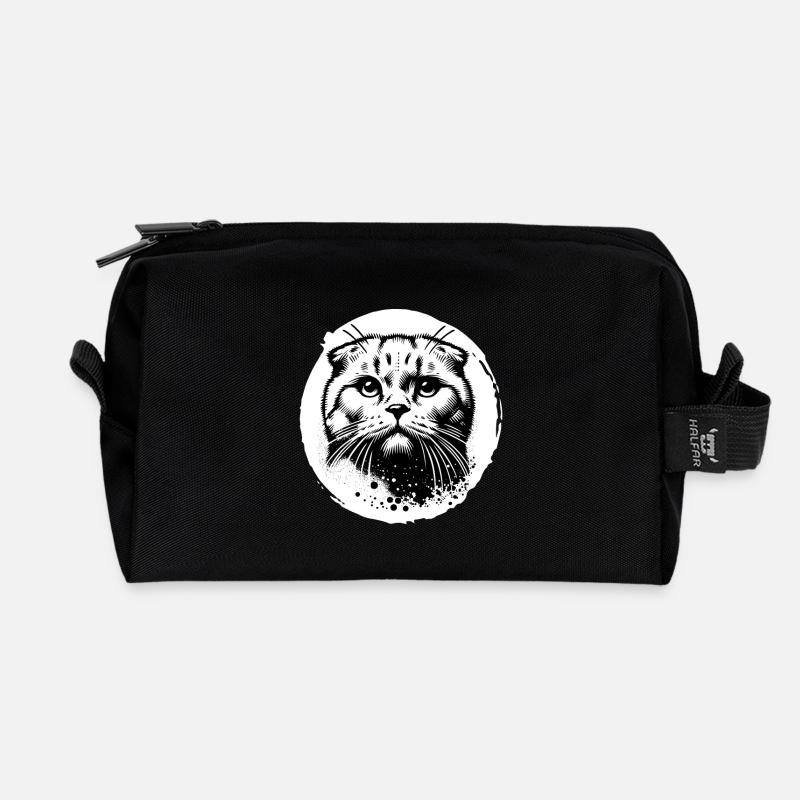 Süße Katze Scottish Fold Schwarz-Weiß Porträt - Recycelte Kulturtasche - Schwarz