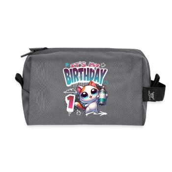 1. Geburtstag Katze Graffiti - Recycelte Kulturtasche - Anthrazit - Vorne