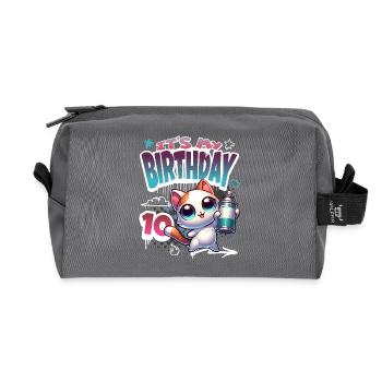 10th Birthday Cat Graffiti - Recycled Toiletry Zip Bag - anthracite - Front