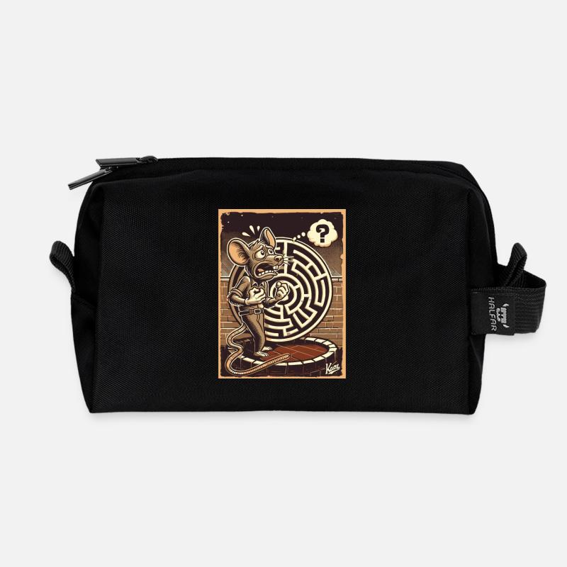 Kein Ausweg, ein Labyrinth und ratlose Ratte - Recycelte Kulturtasche - Schwarz
