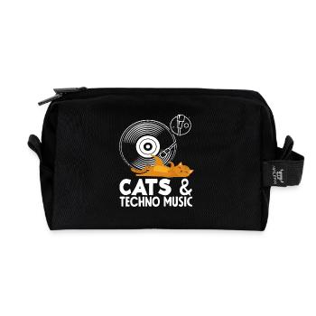 Techno Lover Cats & Musikliebhaber - Recycelte Kulturtasche - Schwarz - Vorne