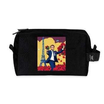 macron, t-shirt humour, cadeau homme, femme, fleur - Trousse de toilette en tissu recyclé - noir - Devant