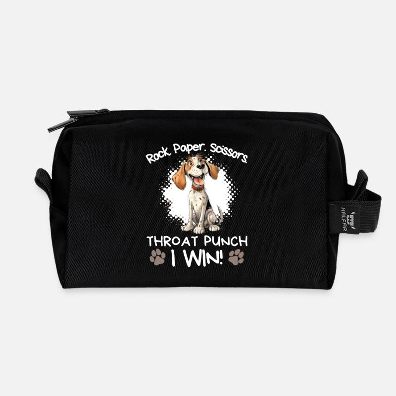 Rock Paper Scissors Throat Punch - Spaniel Humor - Recycled Toiletry Zip Bag - black