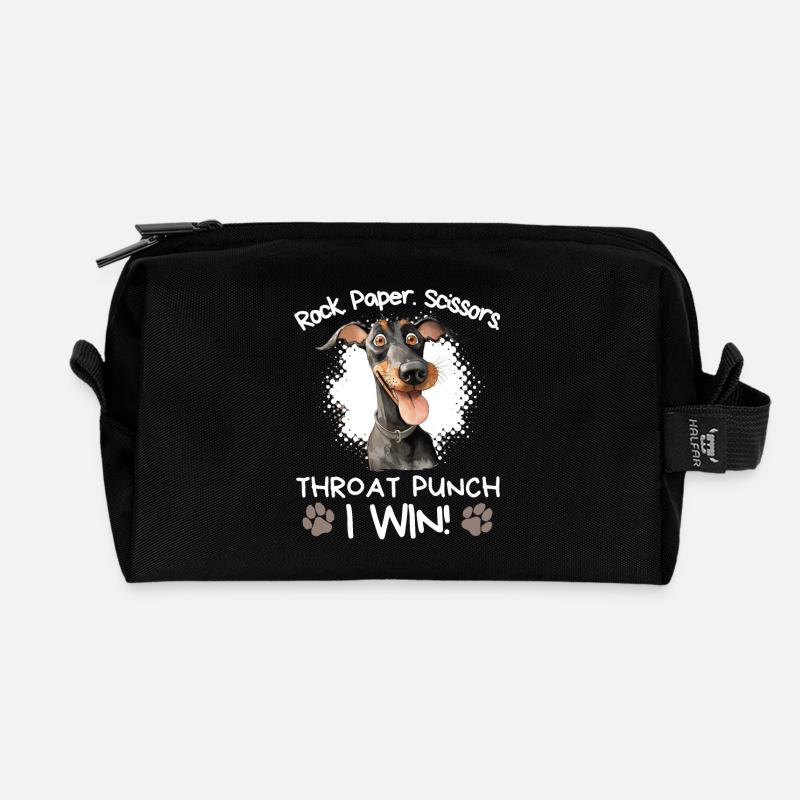 Rock Paper Scissors Doberman Sarcastic - Recycled Toiletry Zip Bag - black