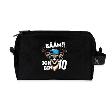 BÄÄM Ich Bin 10 Geburtstag Hirsch Geburtstagsdeko - Recycelte Kulturtasche - Schwarz - Vorne