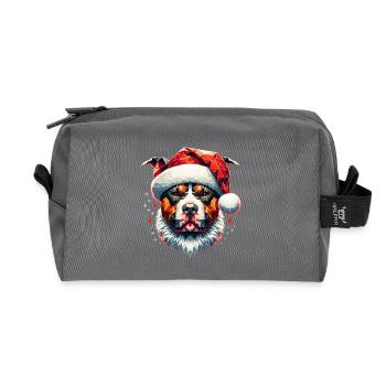 Polygon Design - Pitbull Dog with Santa Hat - Recycled Toiletry Zip Bag - anthracite - Front