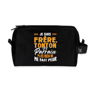 Je Suis Frère, Tonton Et Parrain Plus Fait Peur. - Trousse de toilette en tissu recyclé - noir - Devant