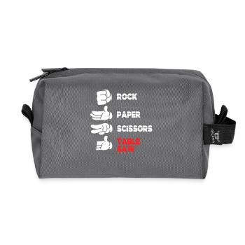 Rock Paper Scissors Table Saw Funny Hand Game - Recycled Toiletry Zip Bag - anthracite - Front