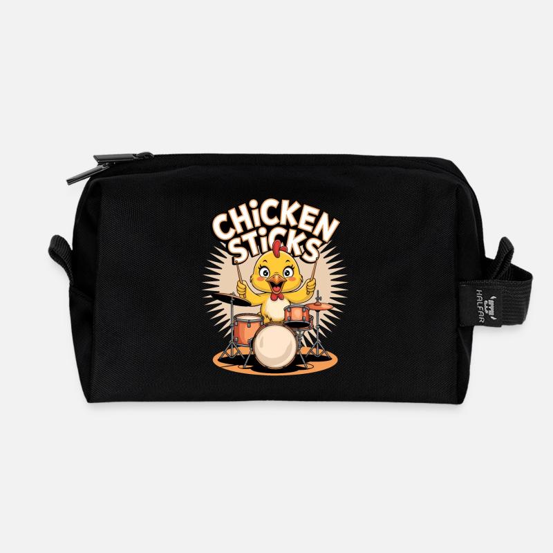 Lustiges Huhn am Schlagzeug mit Drumsticks - Recycelte Kulturtasche - Schwarz