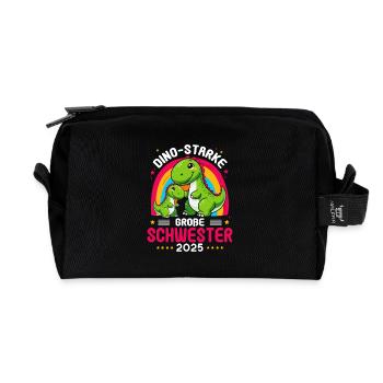 Dino-starke Große Schwester 2025 Dino T-Rex - Recycelte Kulturtasche - Schwarz - Vorne