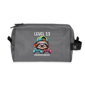 Level 13 Freigeschaltet Gamer Geburtstag Faultier - Recycelte Kulturtasche - Anthrazit - Vorne