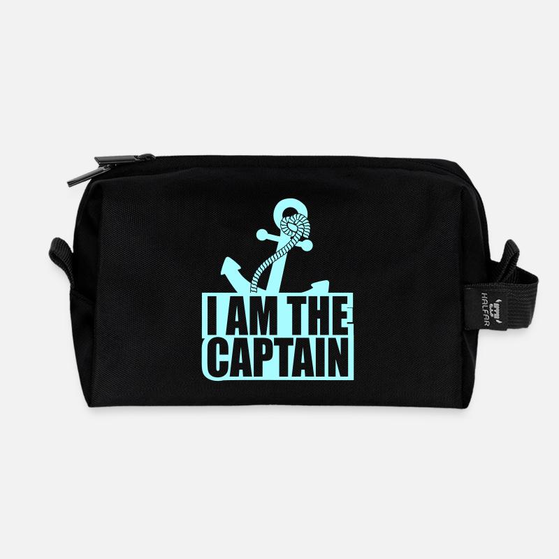 I Am The Captain Anchor Crew Saying Text Quote Logo - Recycled Toiletry Zip Bag - black
