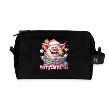 Sweet Pig with Christmas Müte Merry Christmas - Recycled Toiletry Zip Bag - black - Front