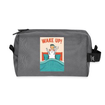 Wake up, Morgenkaffee, Bett, aufwachen, Katze - Recycelte Kulturtasche - Anthrazit - Vorne