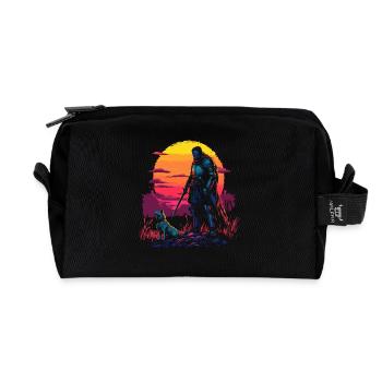 Knight And Dog At Dusk In Front - Recycled Toiletry Zip Bag - black - Front