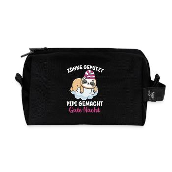 Faultier Schlafshirt Gute Nacht für Langschläfer - Recycelte Kulturtasche - Schwarz - Vorne
