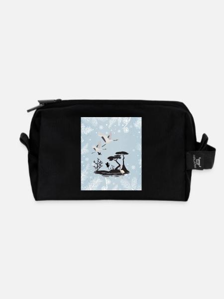 Winter Cranes - Recycled Toiletry Zip Bag - black