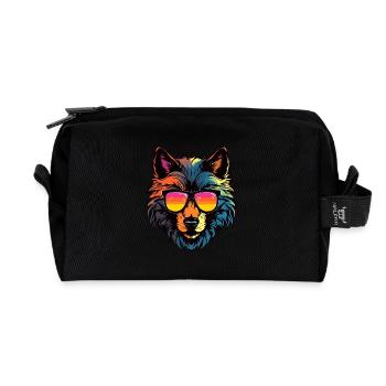 Wolf Kopf Porträt Cool - Recycelte Kulturtasche - Schwarz - Vorne