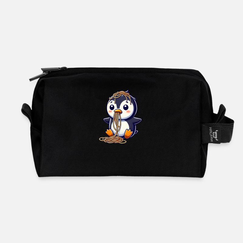 Süßer Pinguin Spaghetti Cartoon Kleckern - Recycelte Kulturtasche - Schwarz