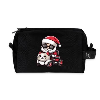 Cat Santa Claus Cartoon - Recycled Toiletry Zip Bag - black - Front