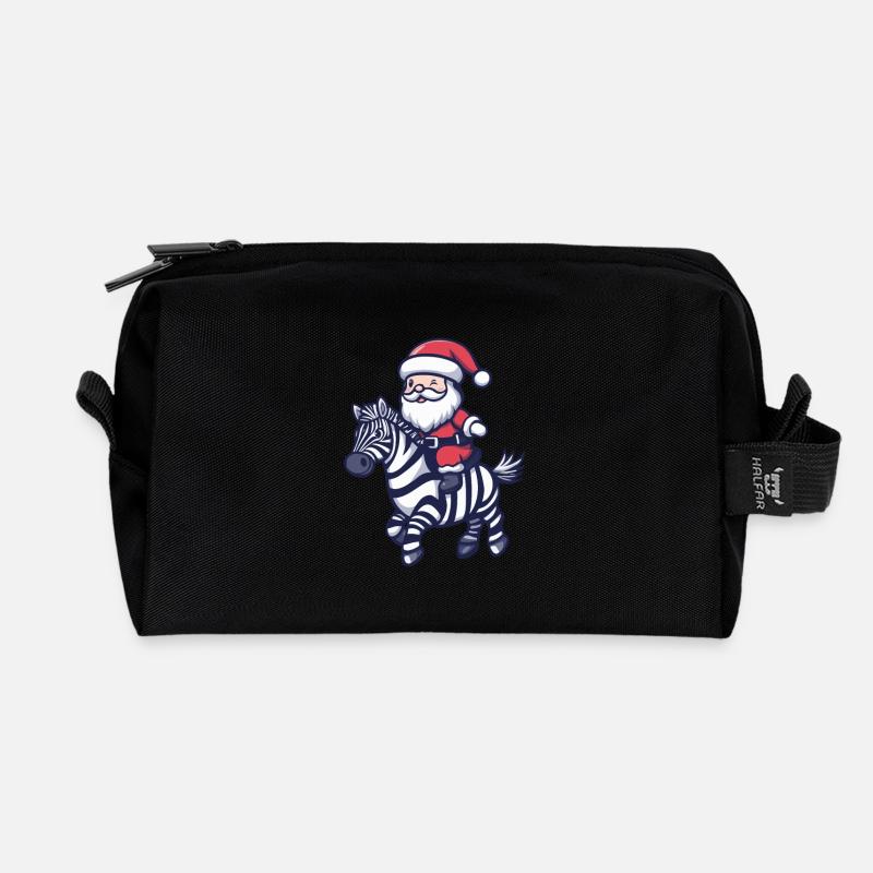 Zebra Weihnachtsmann Cartoon - Recycelte Kulturtasche - Schwarz