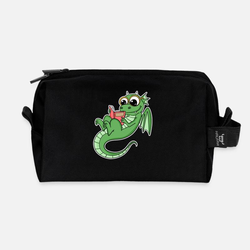Drache Bücher Buch Lesen - Recycelte Kulturtasche - Schwarz