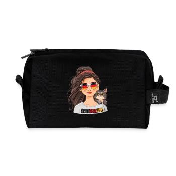 Deutschland Fan Girl mit Katze - Recycelte Kulturtasche - Schwarz - Vorne