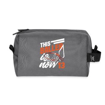 This Baller is now 13 Birthday - Recycled Toiletry Zip Bag - anthracite - Front