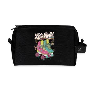Let's Roll Buntes Retro-Rollschuh-Design - Recycelte Kulturtasche - Schwarz - Vorne