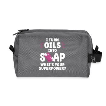 I Turn Oils Into Soap, What Is Your - Recycled Toiletry Zip Bag - anthracite - Front