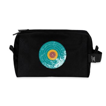Vintage Retro Vinyl Record - Recycled Toiletry Zip Bag - black - Front