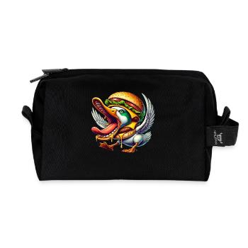 Aggressive Duck Burger Whimsical Fast Food Fun - Recycled Toiletry Zip Bag - black - Front