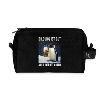 Bildung Ist Gut Aber Bier Ist Guter Pinguin - Recycelte Kulturtasche - Schwarz - Vorne