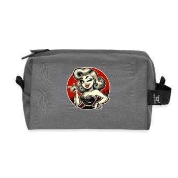 Retro-Blondine mit Zwinkern und Schnipsen - Recycelte Kulturtasche - Anthrazit - Vorne