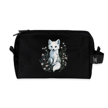 Eleganter Weißer Fuchs in Blumenwiese Gemälde - Recycelte Kulturtasche - Schwarz - Vorne