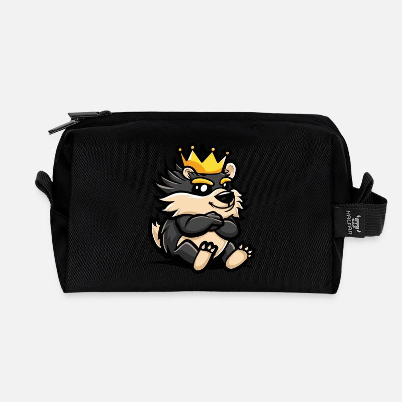 Igel Cartoon Krone - Recycelte Kulturtasche - Schwarz