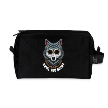 Cool Wolf With Glasses And Chain - Howl You Doin? - Recycled Toiletry Zip Bag - black - Front