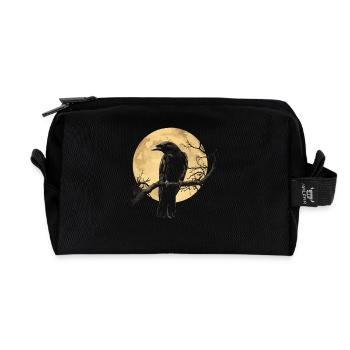 Raven in front of full moon on branch mystical animal motif - Recycled Toiletry Zip Bag - black - Front