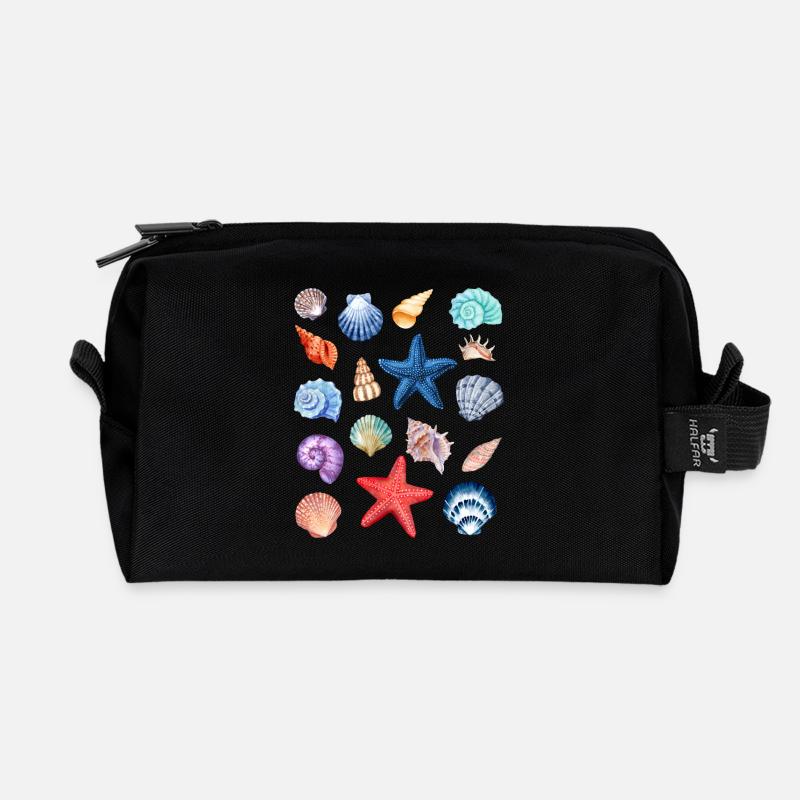 Shell Collection.Colorful Shells from Summer Holidays - Recycled Toiletry Zip Bag - black