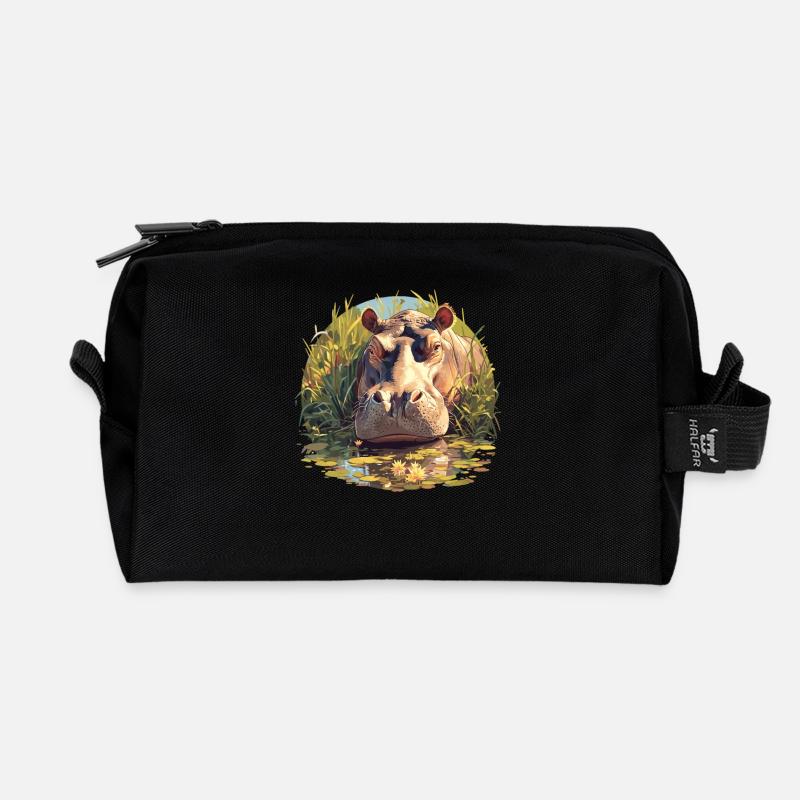 Nilpferd Flußpferd - Recycelte Kulturtasche - Schwarz