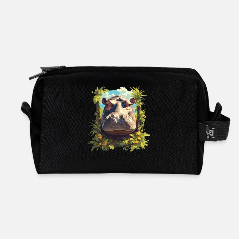 Nilpferd Flußpferd - Recycelte Kulturtasche - Schwarz