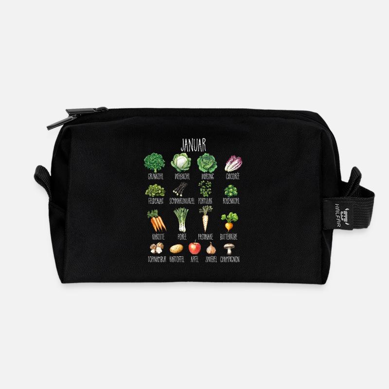 Januar Saisonales Gemüse und Obst Collage - Recycelte Kulturtasche - Schwarz