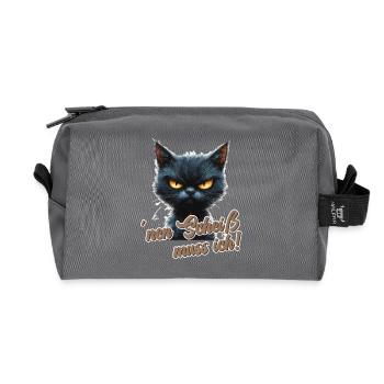 Funny cat with saying - Recycled Toiletry Zip Bag - anthracite - Front