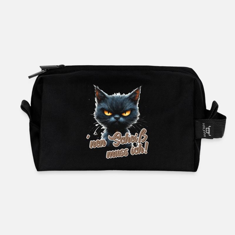 Witzige Katze mit Spruch - Recycelte Kulturtasche - Schwarz