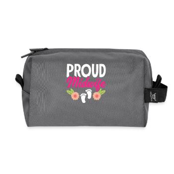 Proud midwife with floral motif - Recycled Toiletry Zip Bag - anthracite - Front
