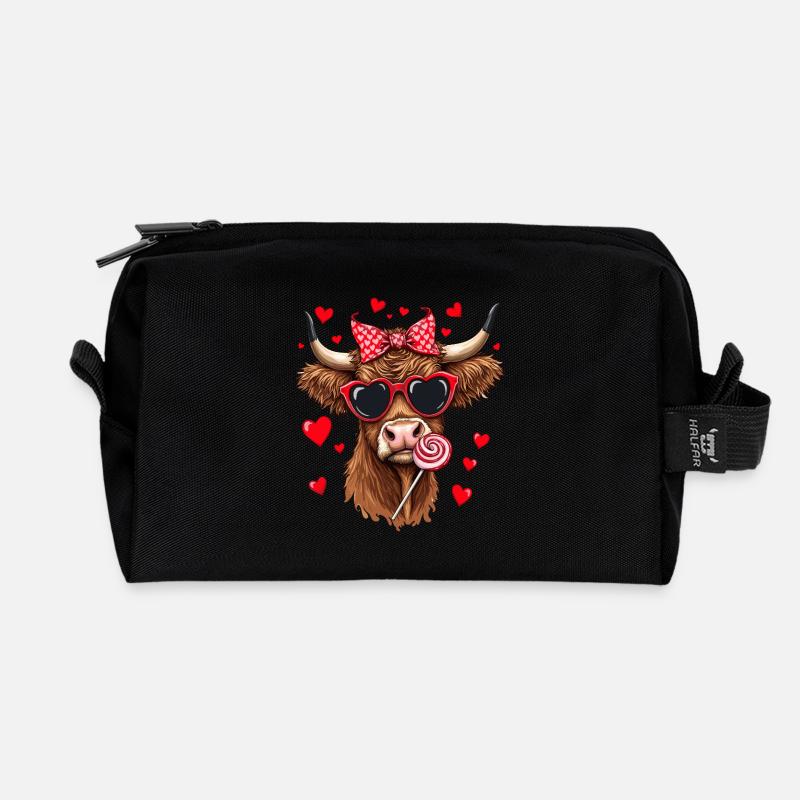 Kuh Schottisches Hochlandrind Lolly Valentinstag - Recycelte Kulturtasche - Schwarz