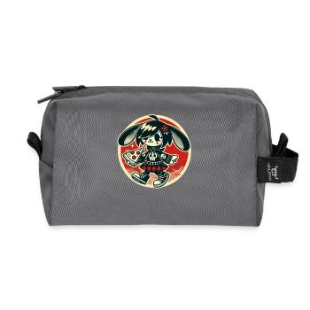 Lustiger Punk-Hase mit Pizza - Recycelte Kulturtasche - Anthrazit - Vorne
