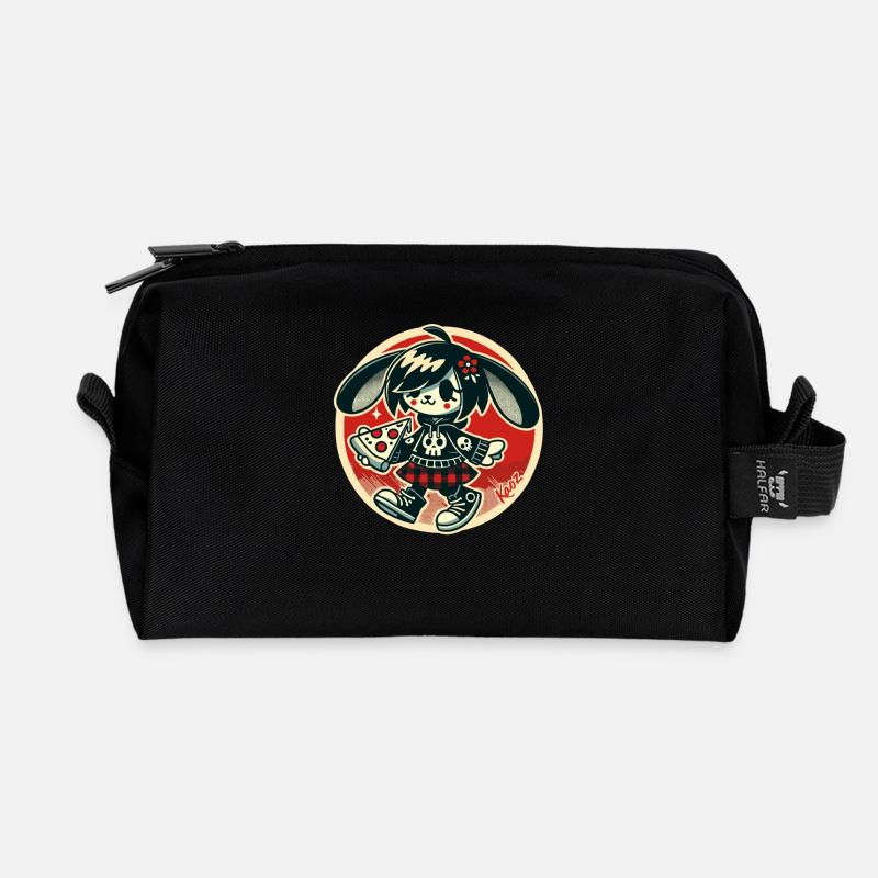 Lustiger Punk-Hase mit Pizza - Recycelte Kulturtasche - Schwarz