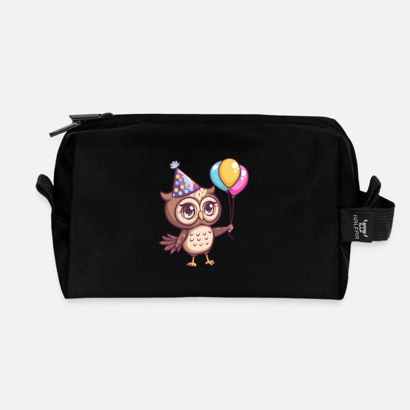 Eule Geburtstag Baby - Recycelte Kulturtasche - Schwarz
