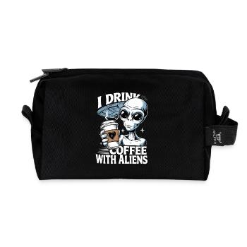 Witziges Ich trinke Kaffee mit Aliens - Recycelte Kulturtasche - Schwarz - Vorne